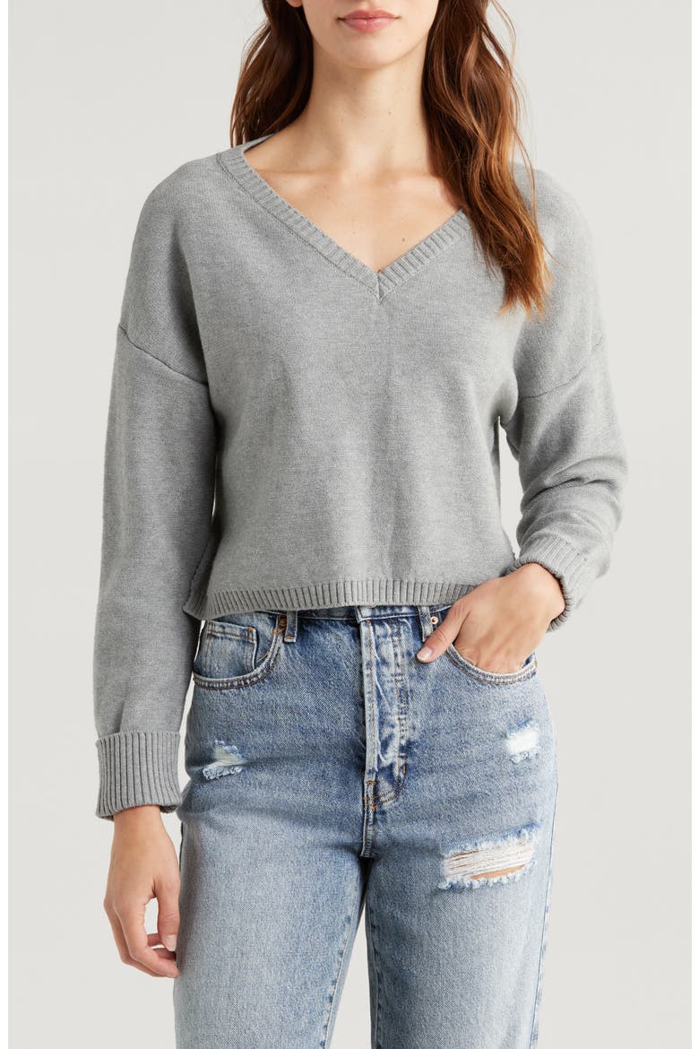 Renata V-Neck Sweater, Main, color, HEATHER GRAY