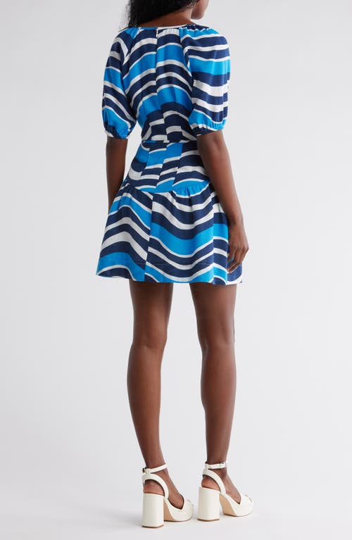 The Good Journey Puff Sleeve Drop Waist Babydoll Minidress In Blue