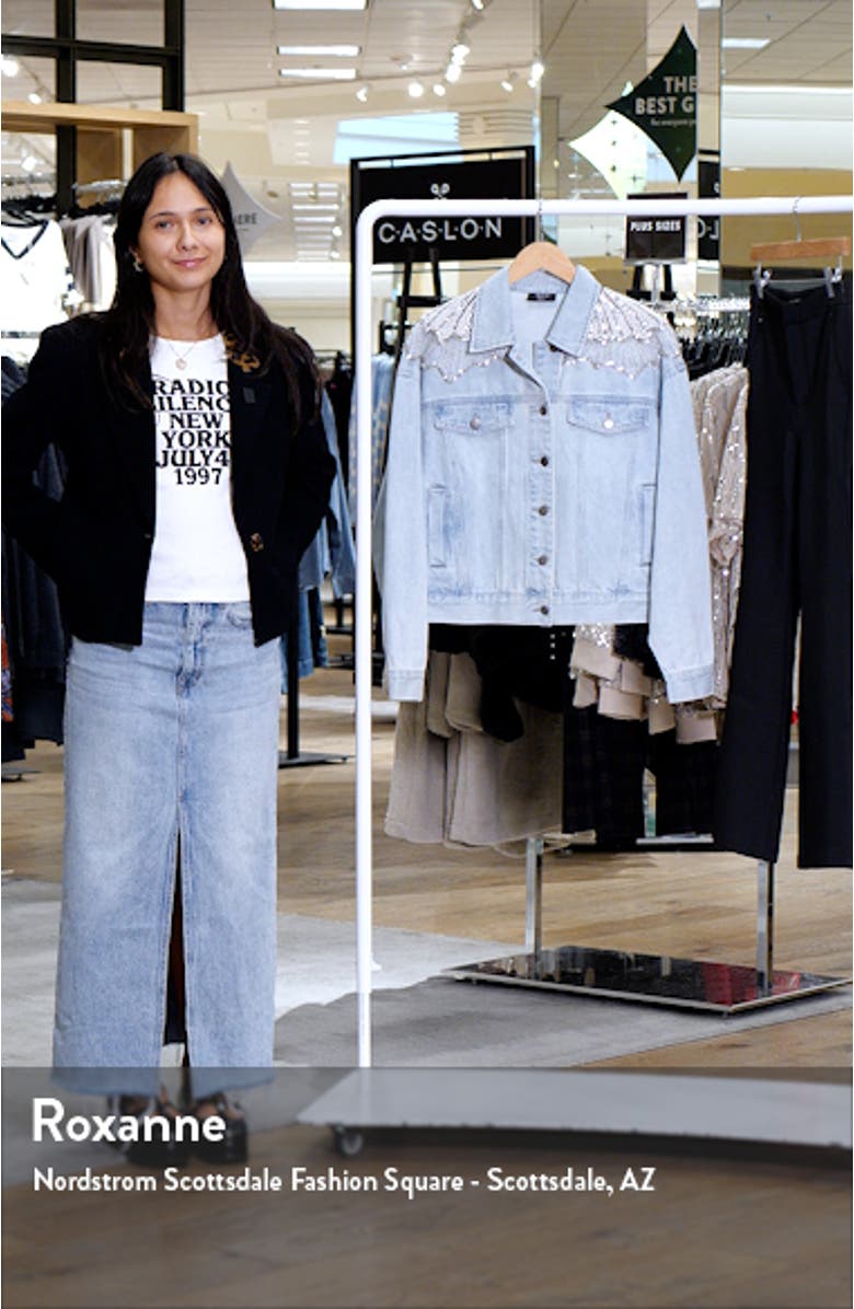 Delanie Imitation Pearl & Rhinestone Detail Denim Trucker Jacket, sales video thumbnail