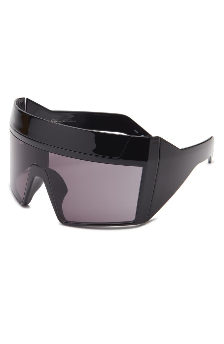 Rick Owens x SUICIDEBANDOFFICIAL Rev Shiny Shield Sunglasses, Alternate, color, Black Temples/ Black Lens