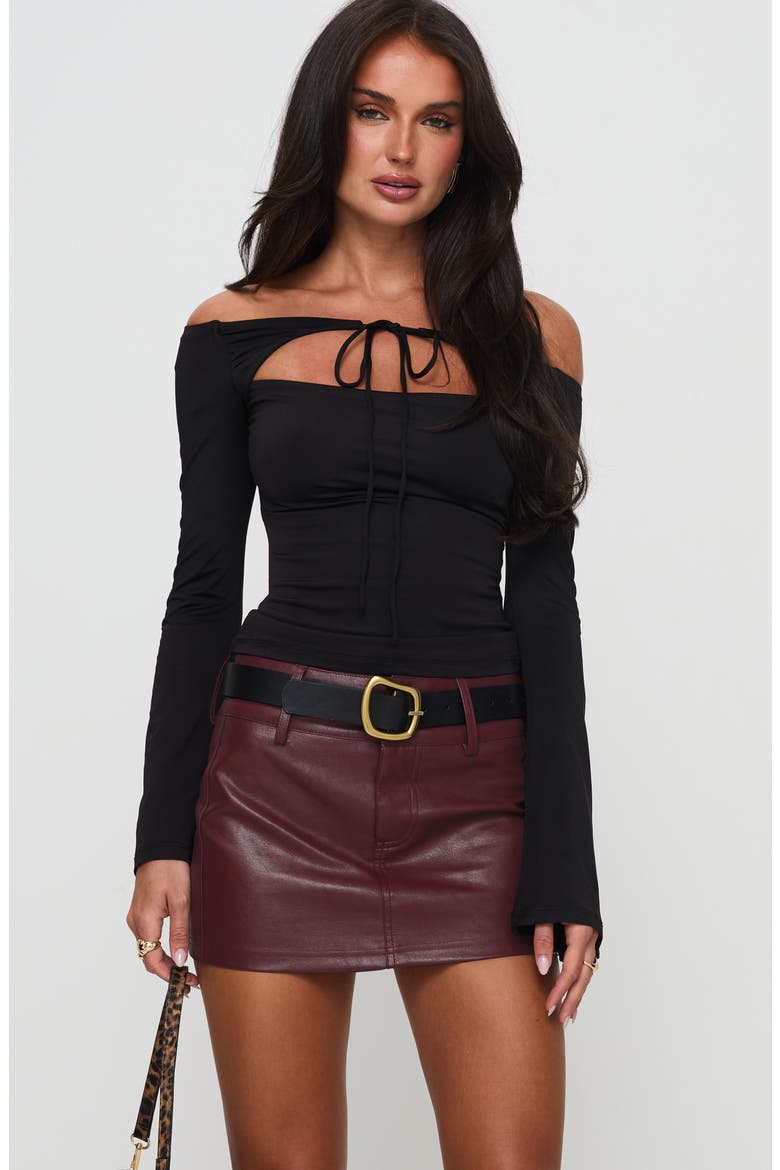 Magee Faux Leather Miniskirt, Alternate, color, BURGUNDY