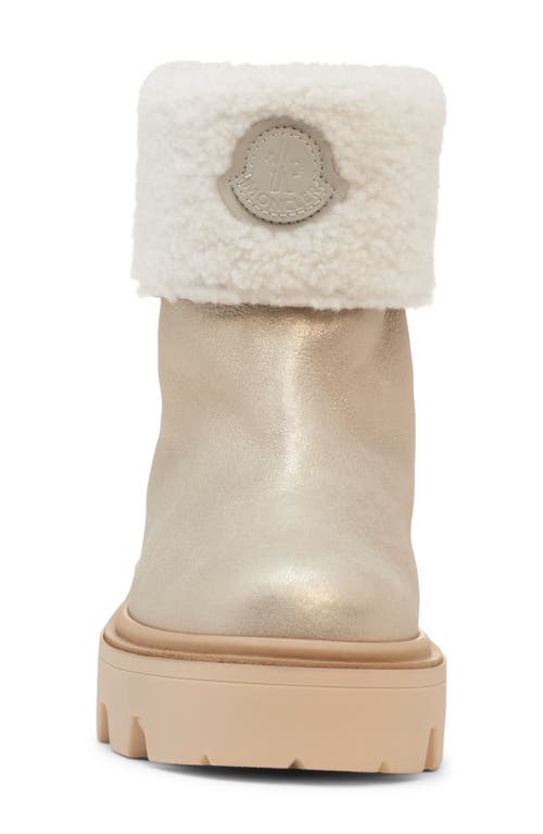 Moncler Aurea Shearling-trimmed Leather Ankle Boots In Metallic