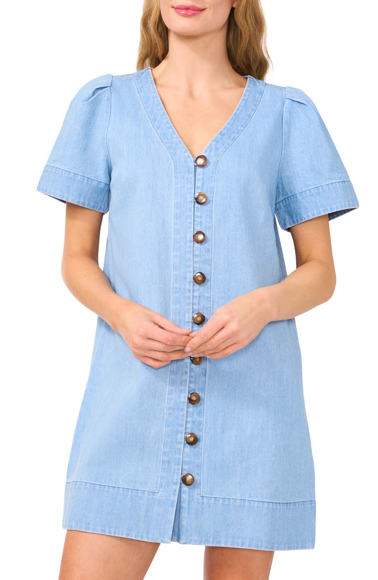 CeCe Button Front Denim Minidress, Alternate, color,