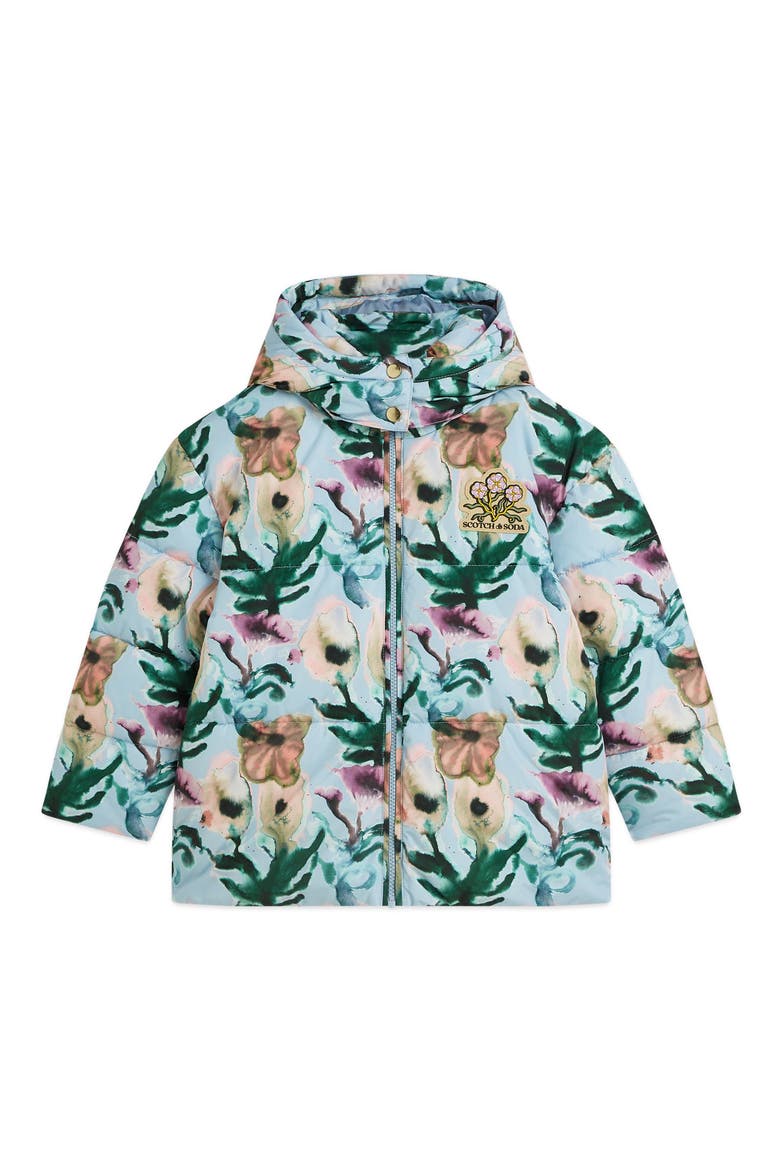 Kids' Printed Puffer Jacket, Main, color, WATERCOLOUR FLOWER D