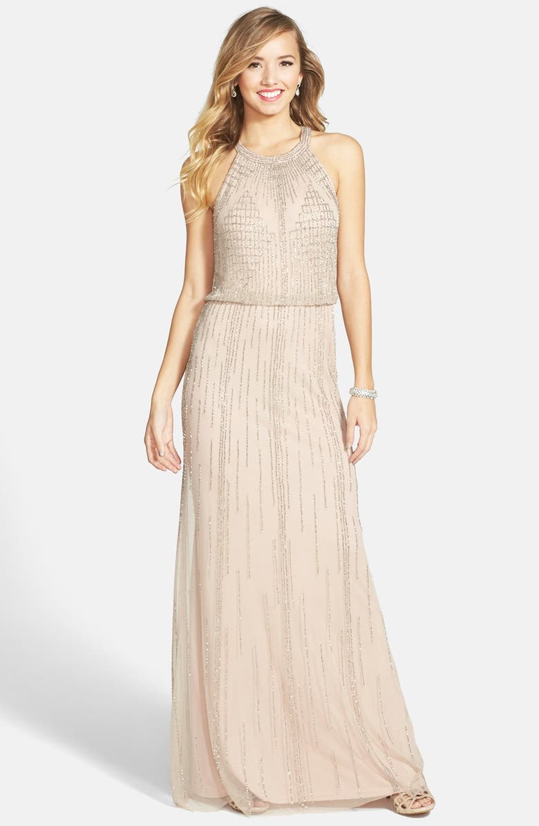 Adrianna Papell Beaded Blouson Gown, Main, color, 
