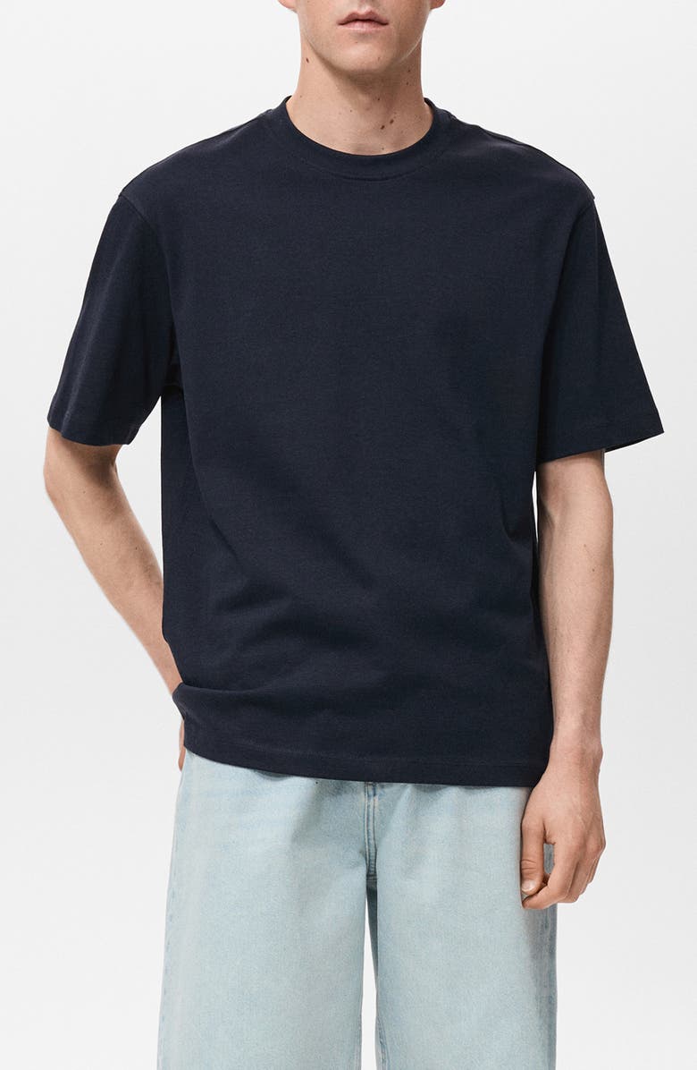 MANGO Relaxed Fit Solid Cotton T-Shirt, Main, color, Dark Navy