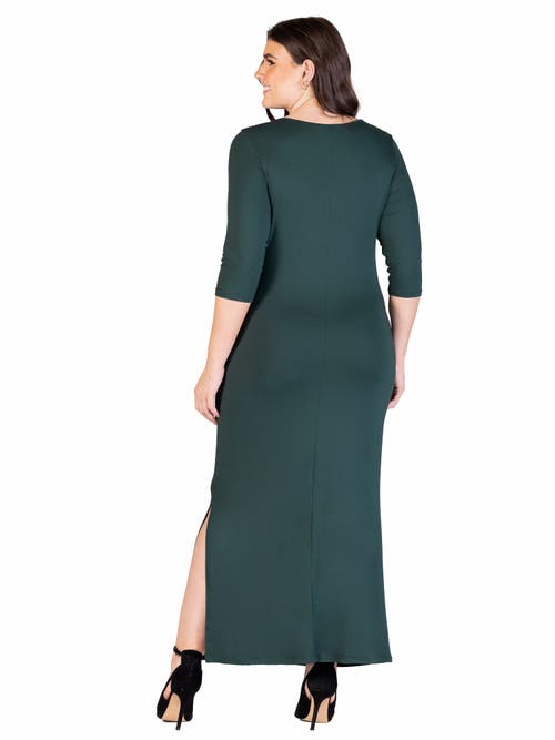 24seven Comfort Apparel Fitted V-neck Side Slit Maxi Dress In Green