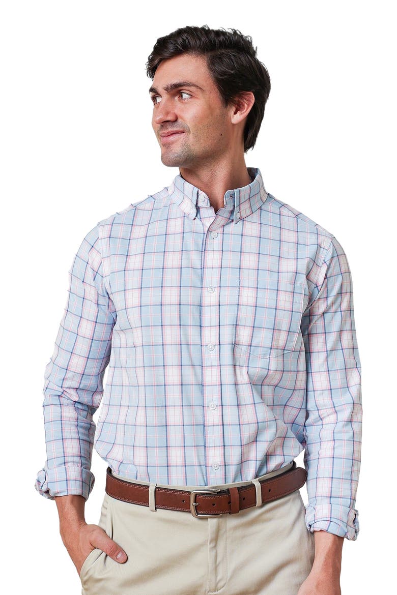 Organic Long Sleeve Stretch Poplin Button Down Shirt, Alternate, color, English Blue Plaid
