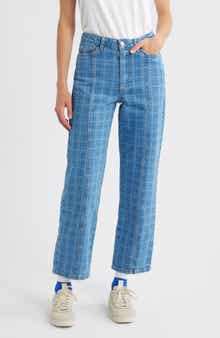 Damson Madder Tovie Laser Check Mid Rise Ankle Straight Leg Jeans