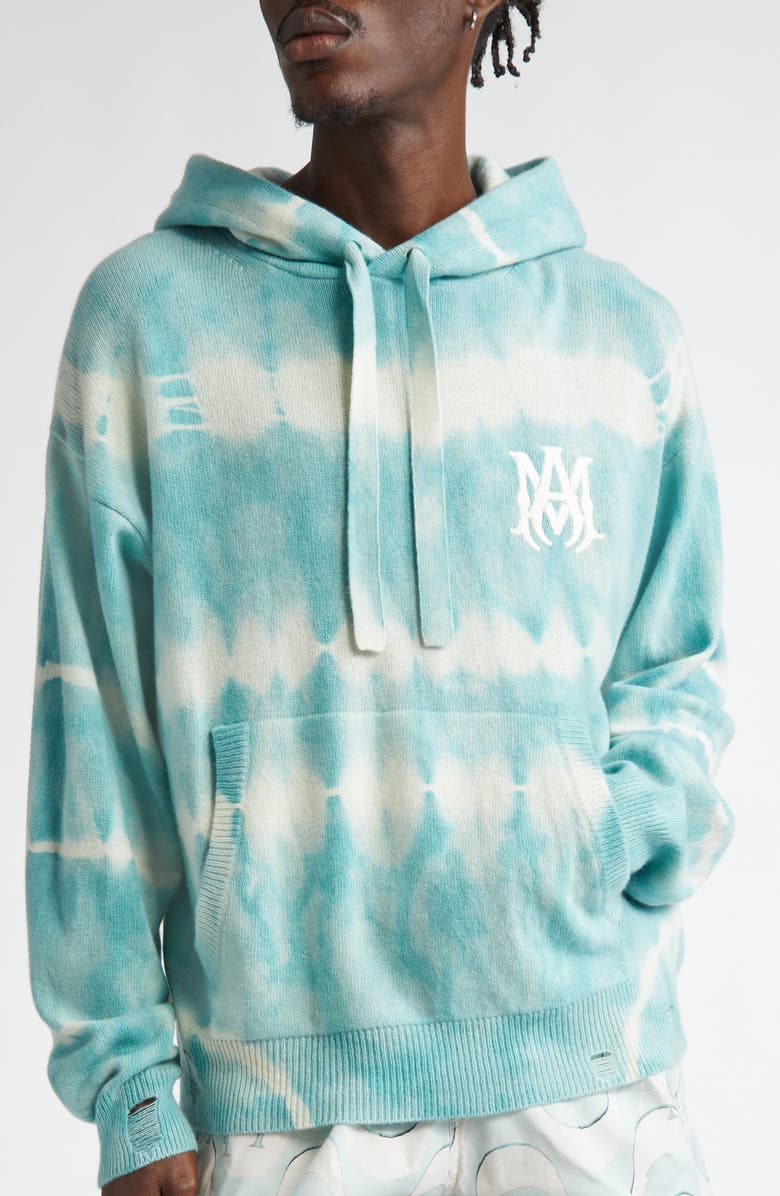 AMIRI Tie Dye Cashmere & Wool Hoodie, Alternate, color, Sea Blue