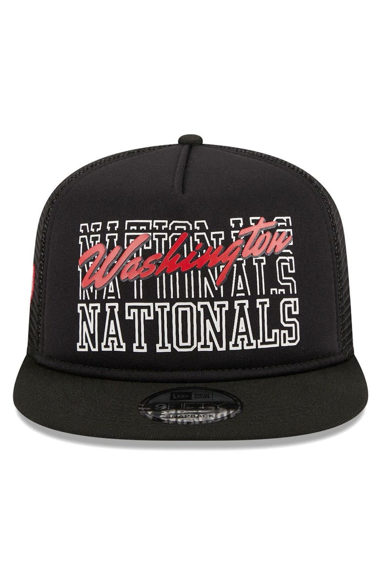New Era Men's New Era Black Washington Nationals Street Team A-Frame Trucker 9FIFTY Snapback Hat, Alternate, color,