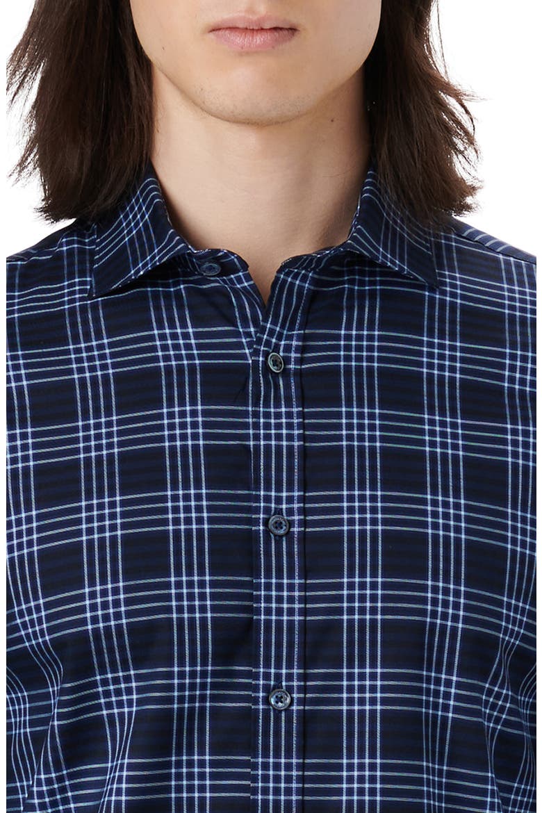 Classic Fit Plaid Stretch Cotton Button-Up Shirt, Alternate, color, NAVY