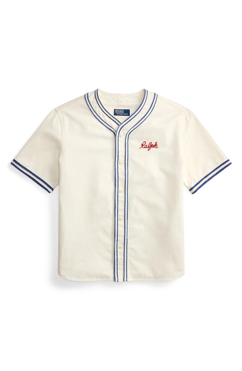 Polo Ralph Lauren Classic Fit Baseball Shirt, Alternate, color, Warm White W/ Blue Heaven