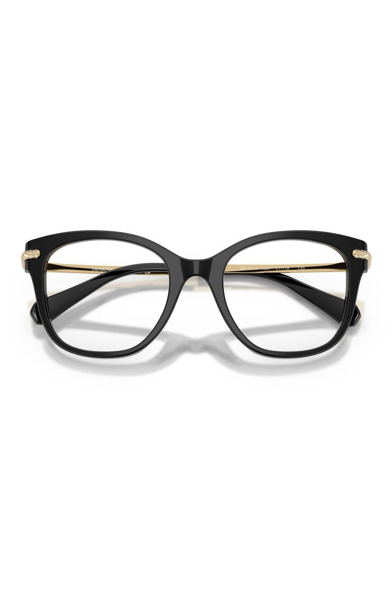 49mm Crystal Embellished Square Optical Glasses, Alternate, color, BLACK/ DEMO LENS