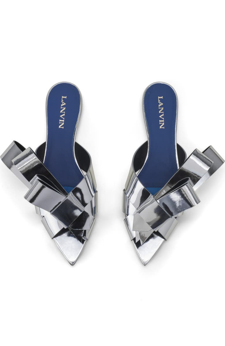 Lanvin Cadeau Mule Flats In Metallic Leather, Alternate, color, Silver