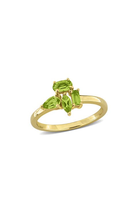Multiple Cut Peridot Cluster Ring