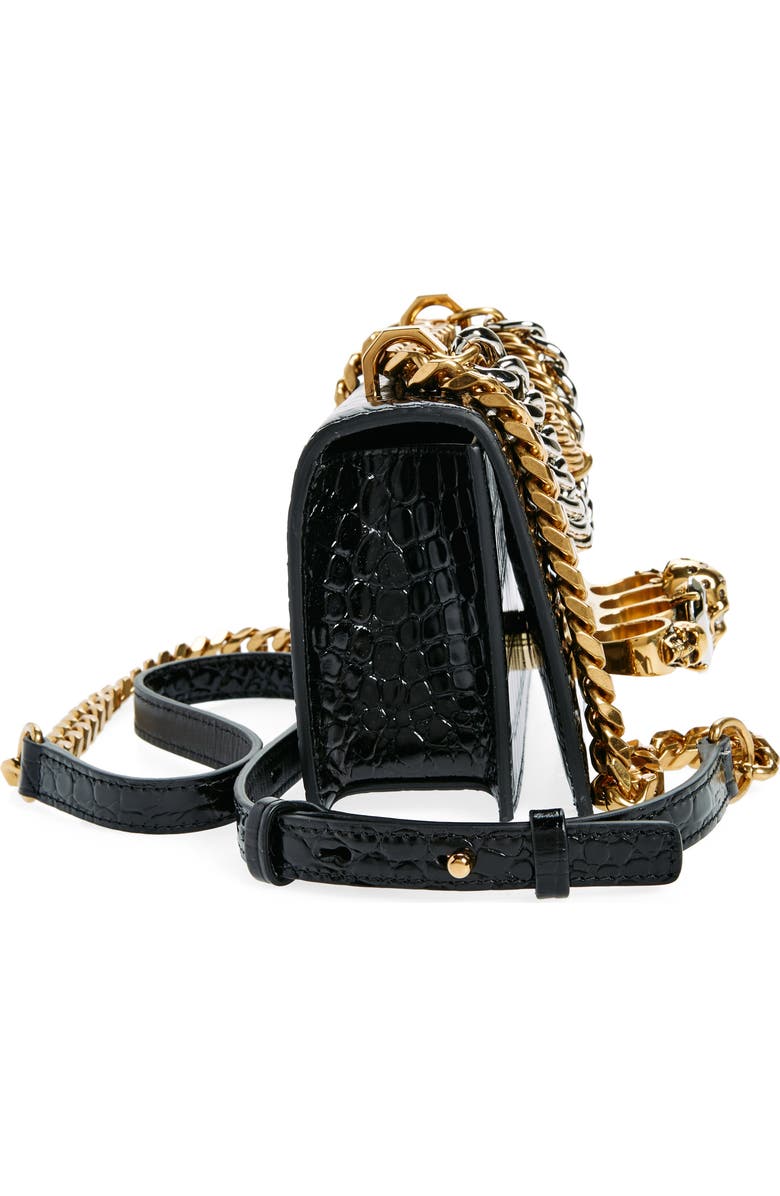 McQueen Mini Jeweled Croc Embossed Leather Satchel, Alternate, color,