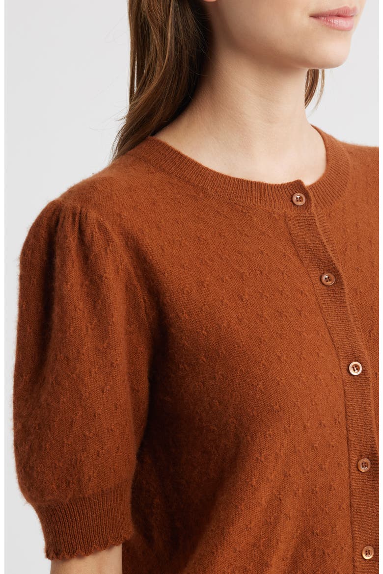 The Cashmere Pointelle Puff Sleeve Cardigan, Alternate, color, CHESTNUT