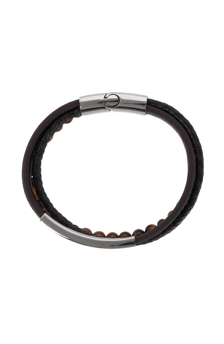 Trafalgar Beaded and Leather 3 Strand Bracelet, Alternate, color, Brown