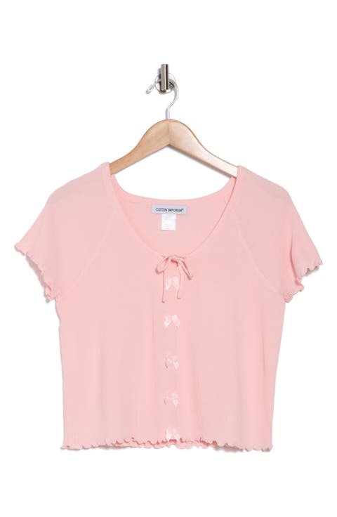 Bow Embellished Short Sleeve Crop T-Shirt