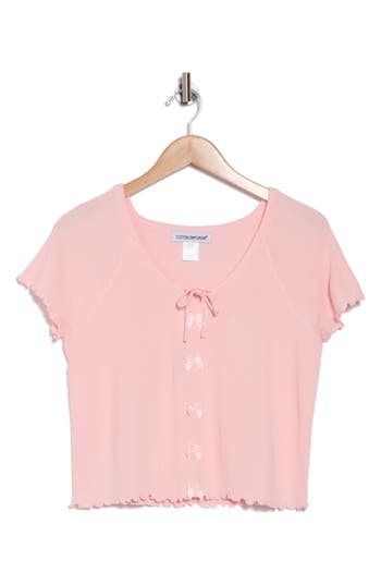 Cotton Emporium Bow Embellished Short Sleeve Crop T-shirt In Baby Pink