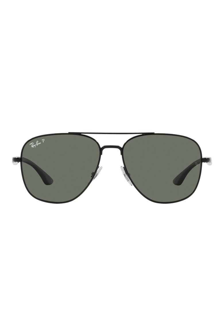 56mm Polarized Square Sunglasses, Main, color, BLACK/ POLARIZED GREEN