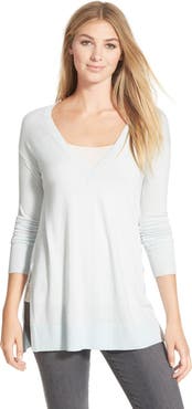 Halogen® Side Slit V-Neck Tunic Sweater