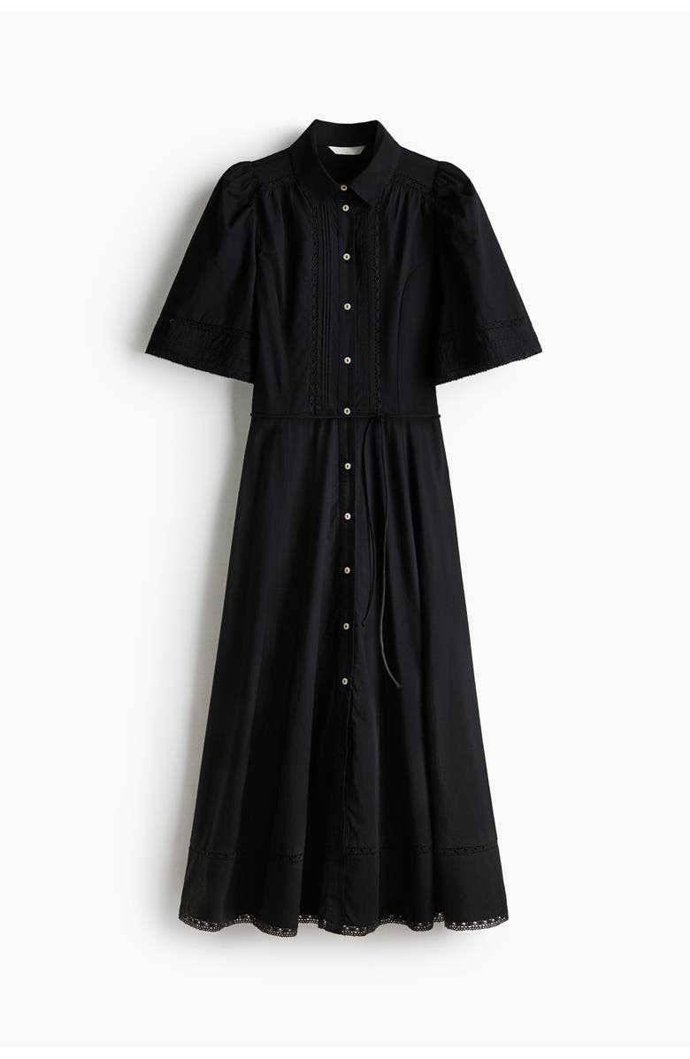 H&M Cotton shirt dress with pintucks, Alternate, color, Black