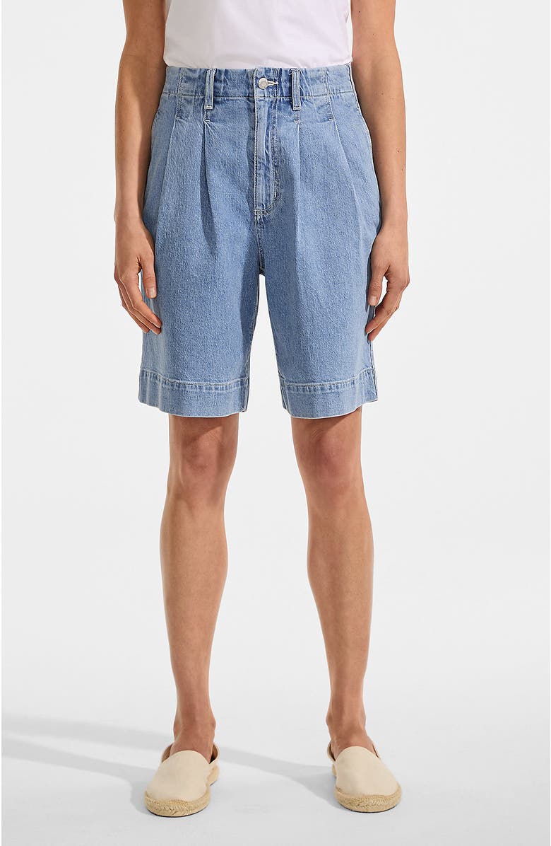 Lands' End Soft Denim High Rise 7" Pleated Trouser Shorts, Main, color, Hutton Blue Wash