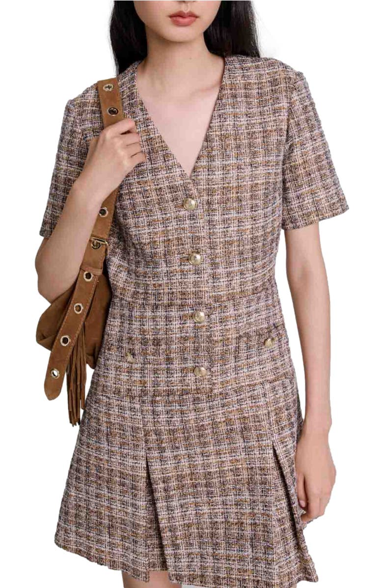 maje Short tweed dress, Alternate, color, 