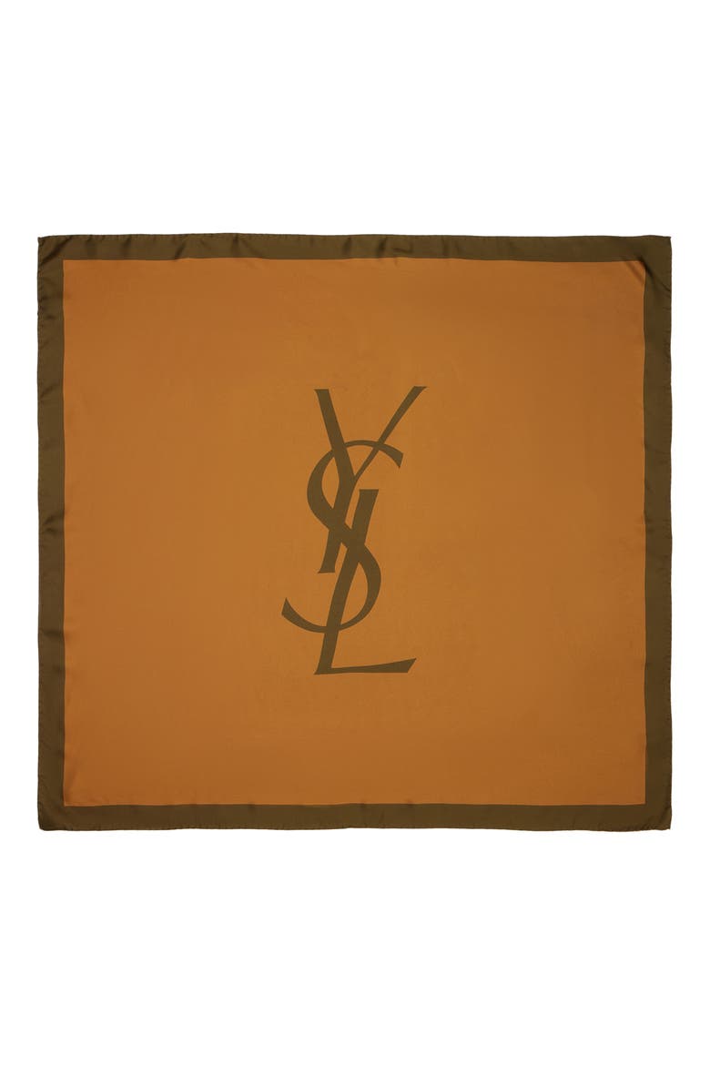 Silk Square Scarf, Main, color, 7766 OCHRE/ DARK GREEN