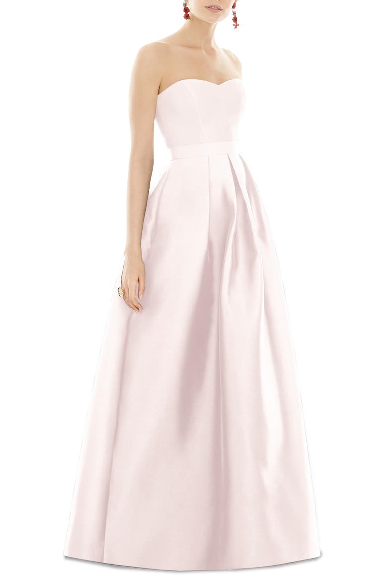 Strapless Satin Twill A-Line Gown, Main, color, BLUSH