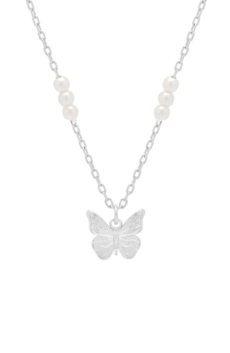 Estella Bartlett Butterfly & Faux Pearl Necklace, Main, color, Silver