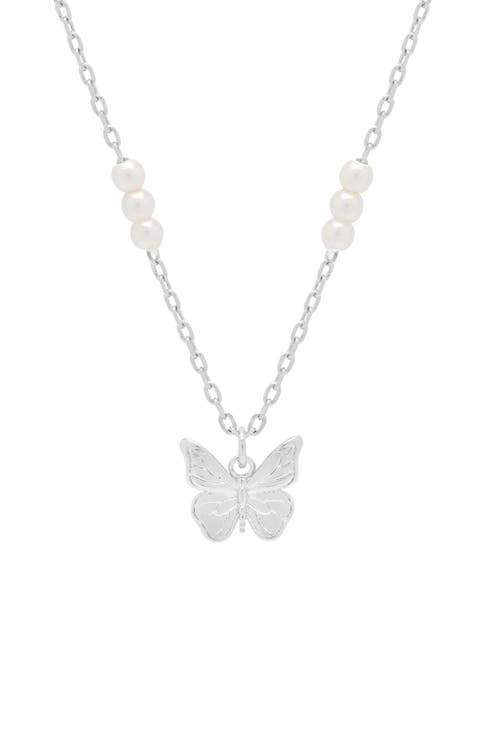 Butterfly & Faux Pearl Necklace