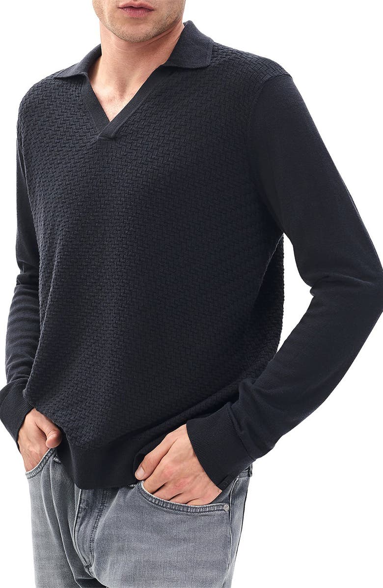 rag & bone Charles Wool Johnny Collar Polo Sweater, Main, color, Washed Black