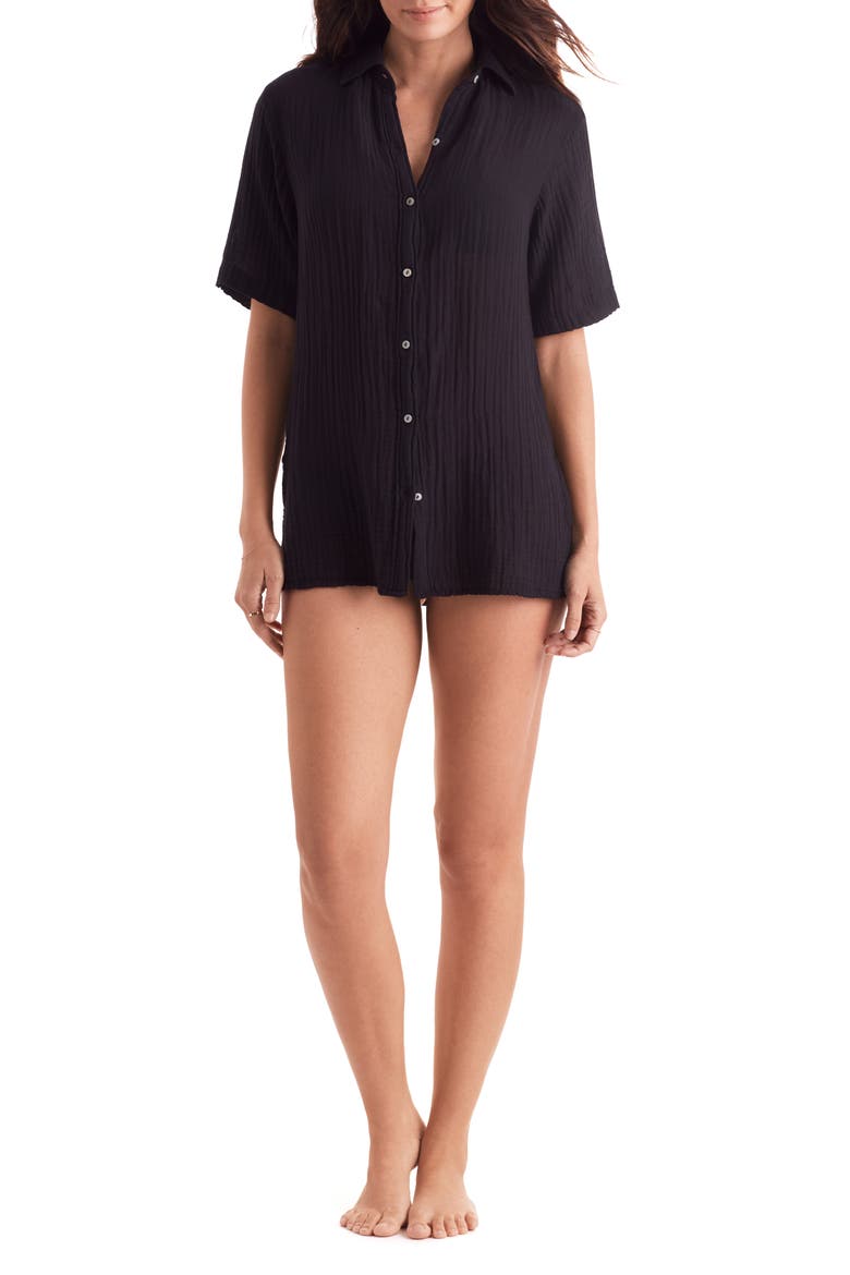 Vista Double Gauze Shirt, Alternate, color, BLACK