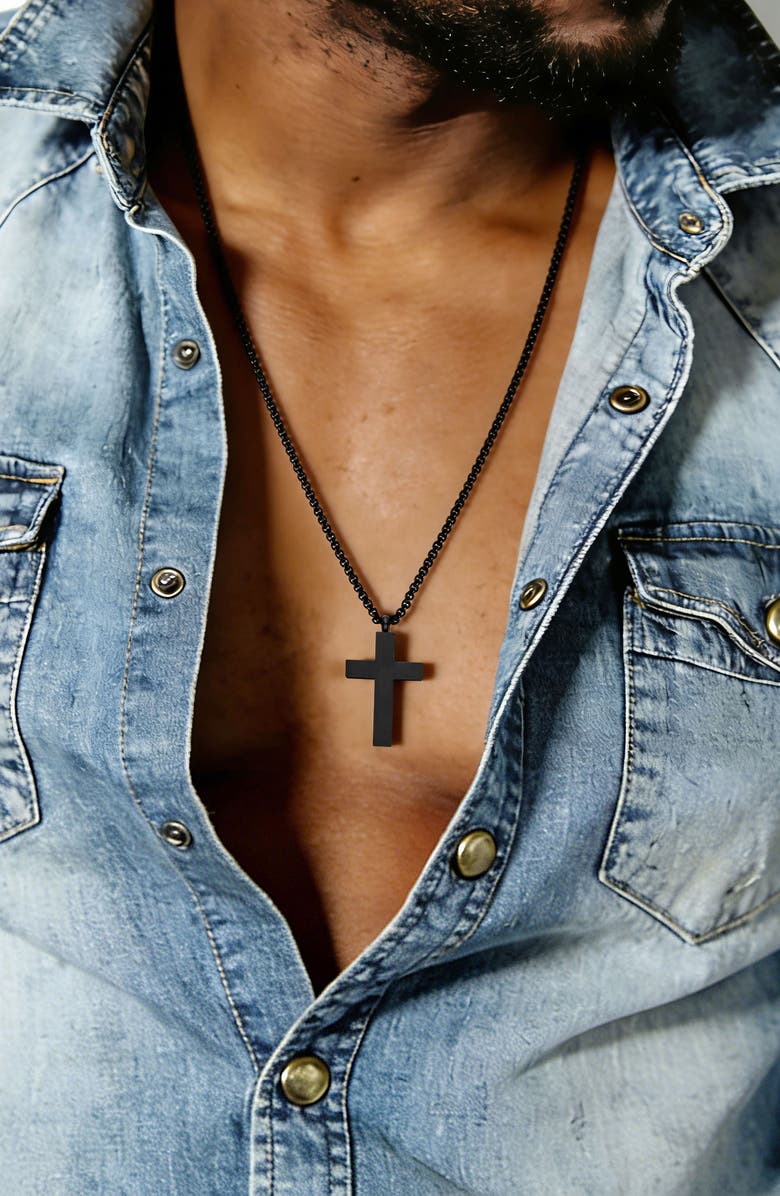 EDFORCE Men's Cross Pendant Necklace, Alternate, color, Black