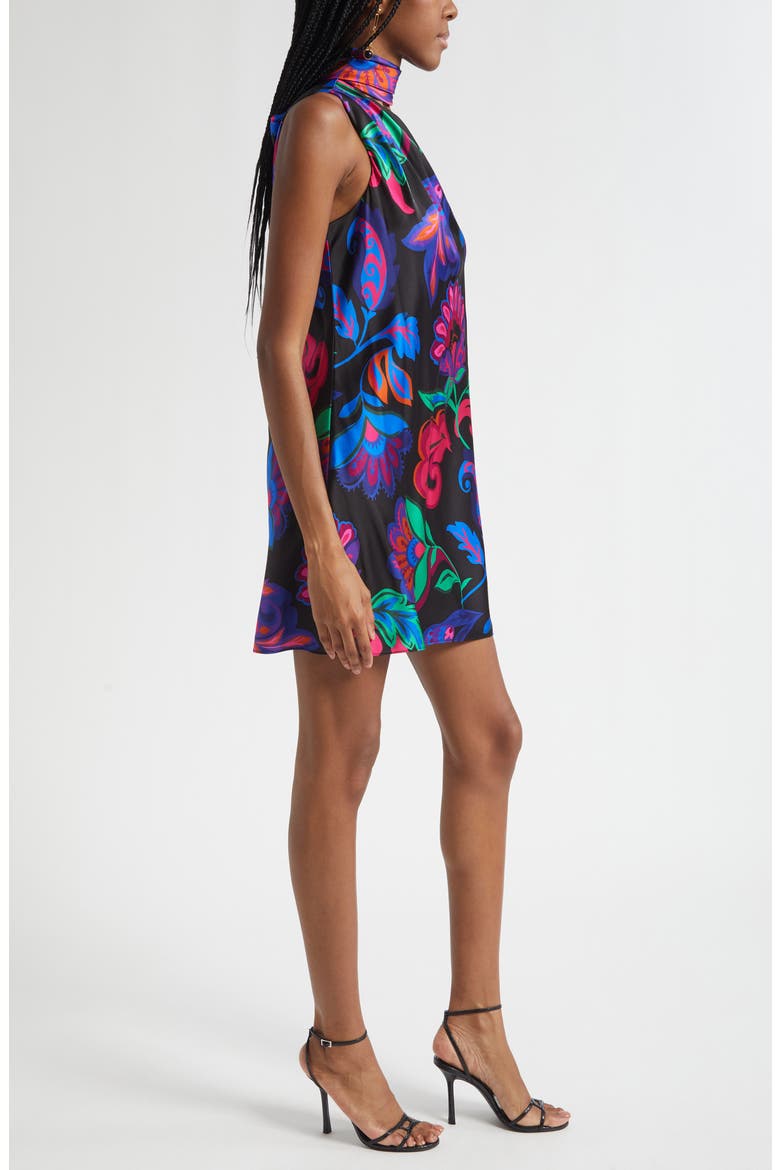 Dolly Asymmetric Stretch Silk Minidress, Alternate, color, BLACK MULTI FLORAL
