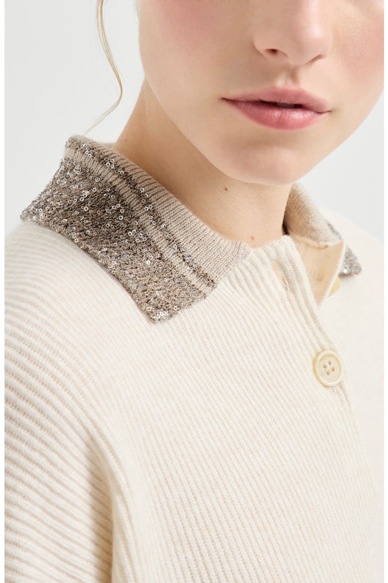 Polo with dazzling collar, Alternate, color, Beige