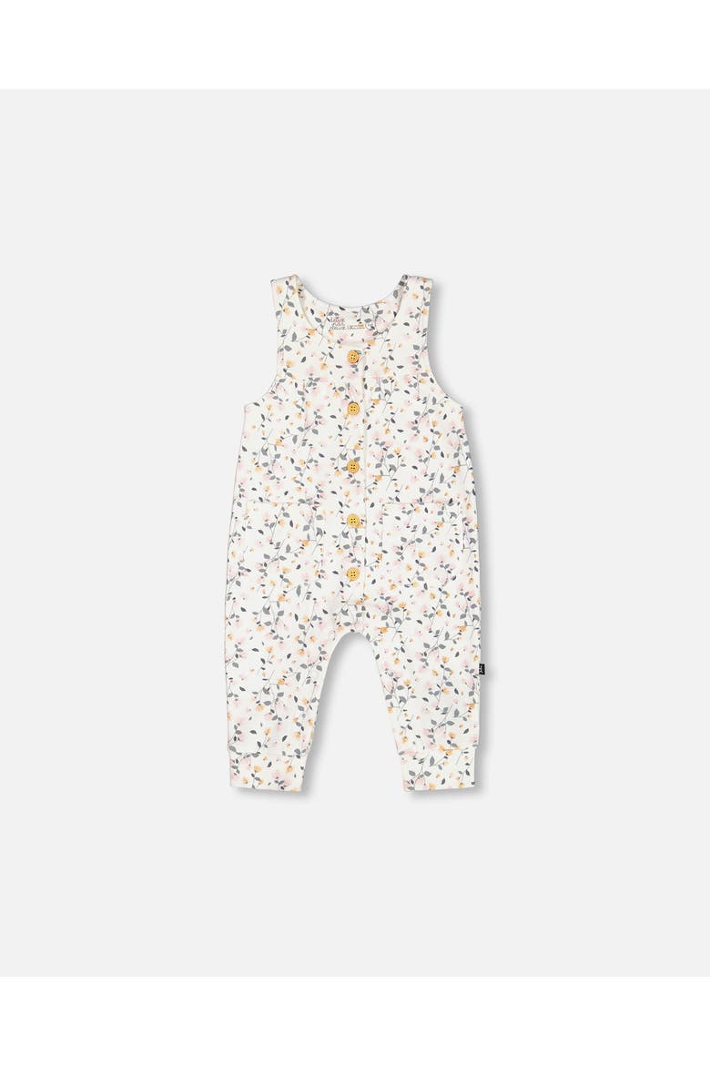 Baby Girl's Organic Cotton Bodysuit And Printed Overall Set Cream With Flowers, Alternate, color, Printed Flowers