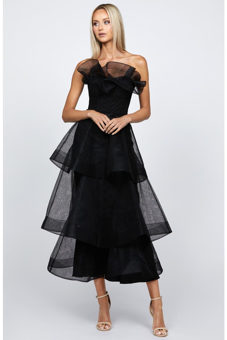 Kascade Tiered Ruffle Midaxi, Alternate, color, BLACK