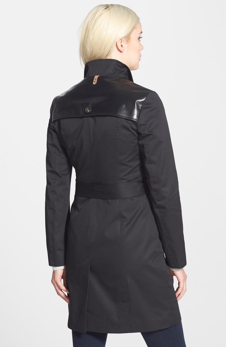 Mackage Leather Trim Asymmetrical Zip Trench Coat, Alternate, color, 