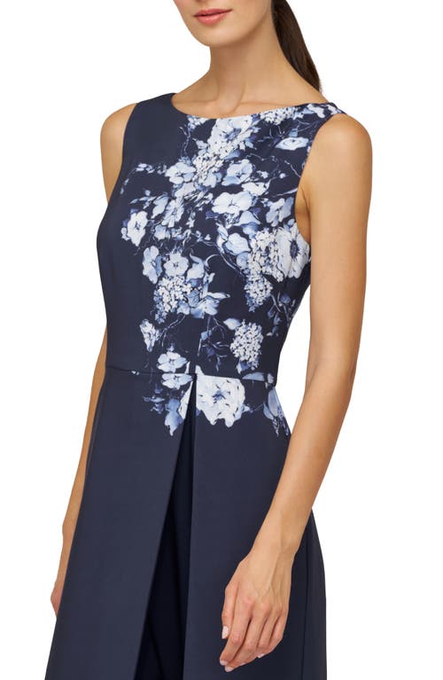 Kay Unger Esti Floral Maxi Jumpsuit In Midnight Blue