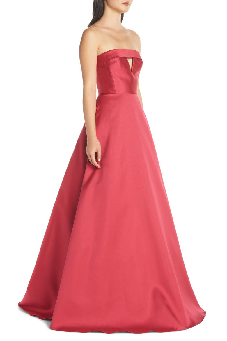 Strapless Satin Ballgown, Alternate, color, DEEP PINK