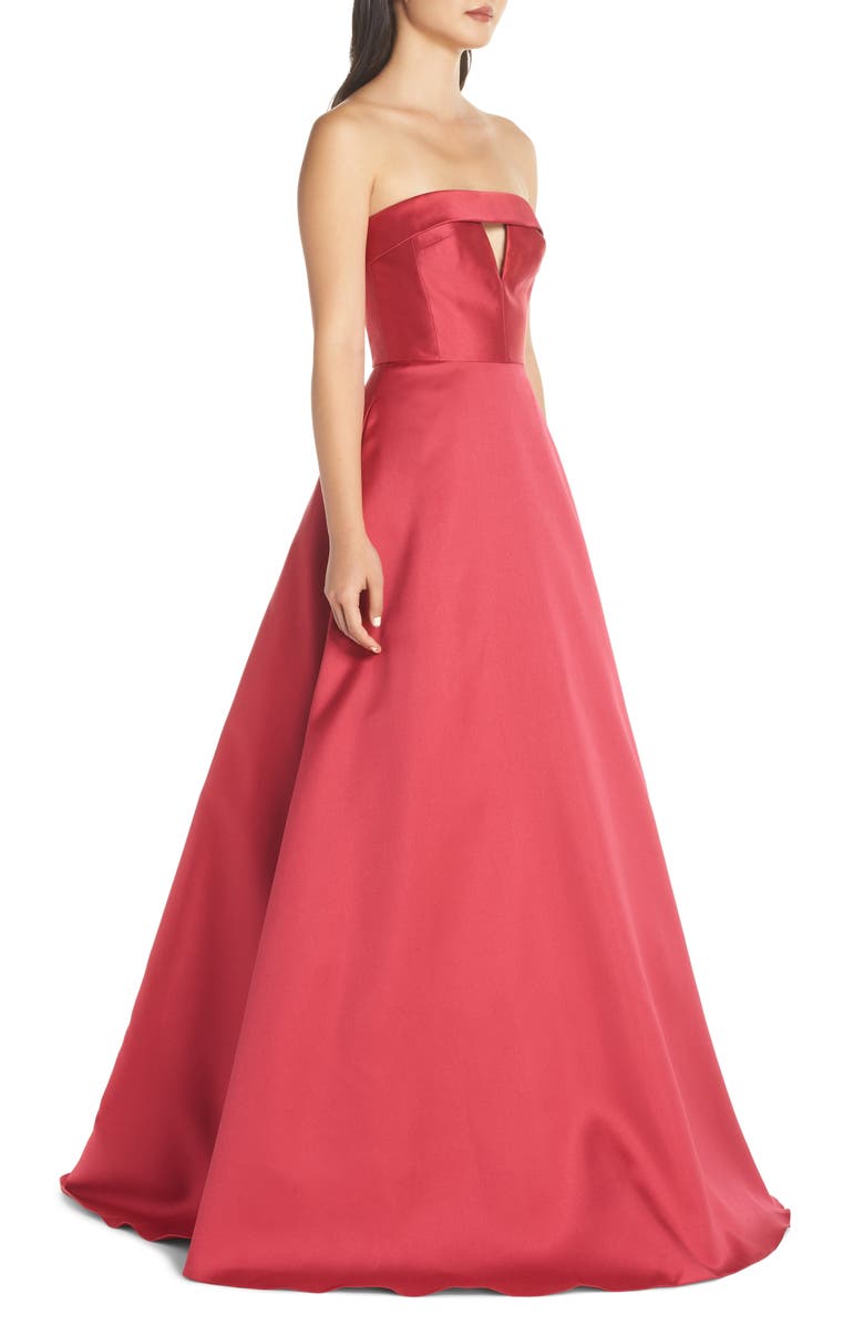ML Monique Lhuillier Strapless Satin Ballgown, Alternate, color, 