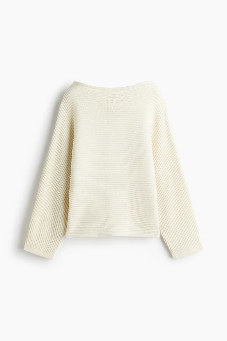 Boat-Neck Rib-Knit Sweater, Alternate, color, Cream