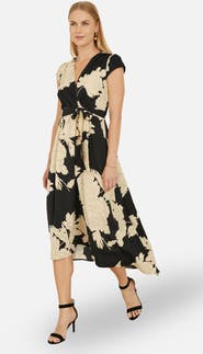 Yumi Blossom Print Dipped Hem Wrap Midi Dress