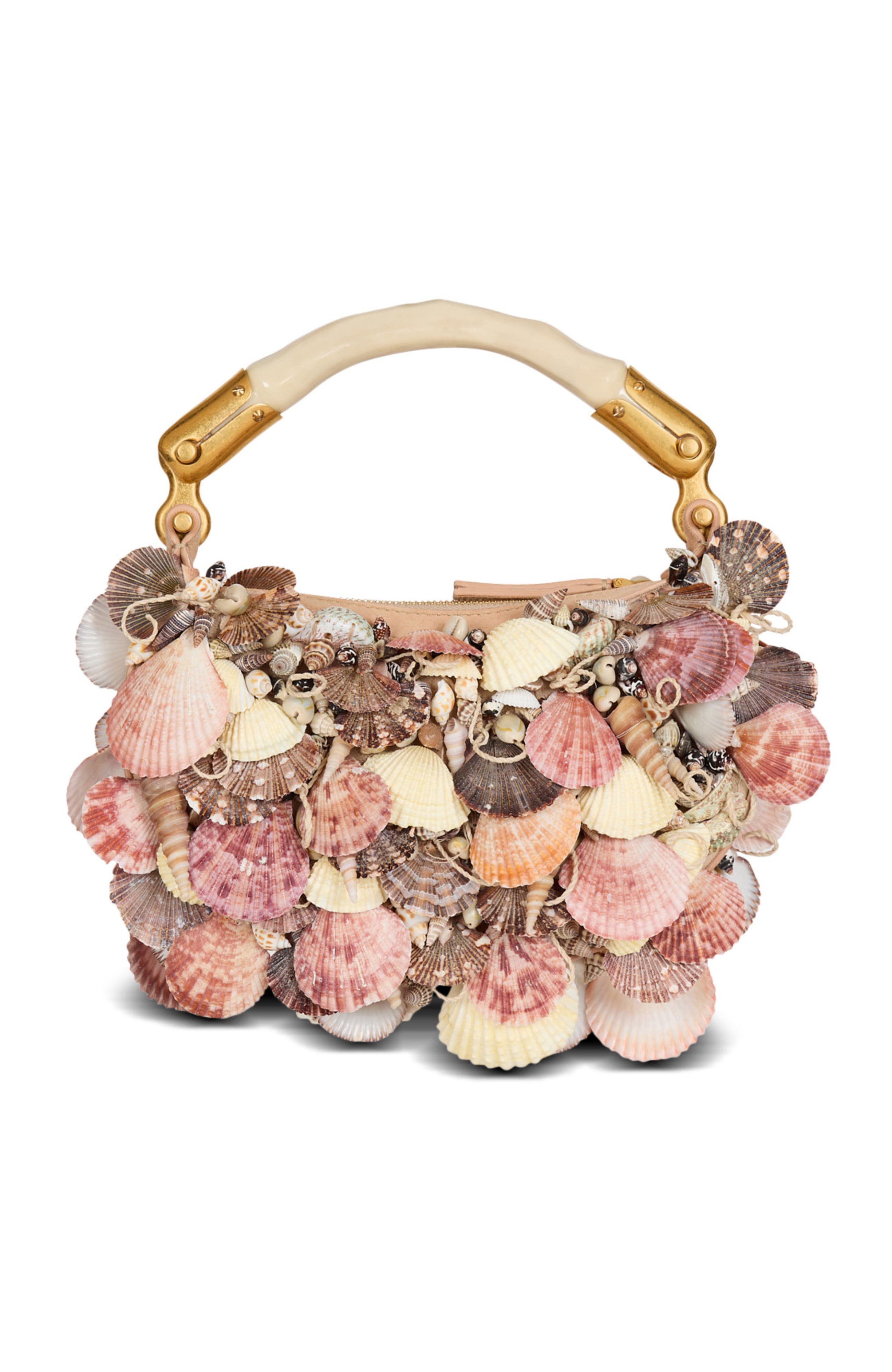 Balmain Ebene Mini bag with embroidered shells, Alternate, color, 