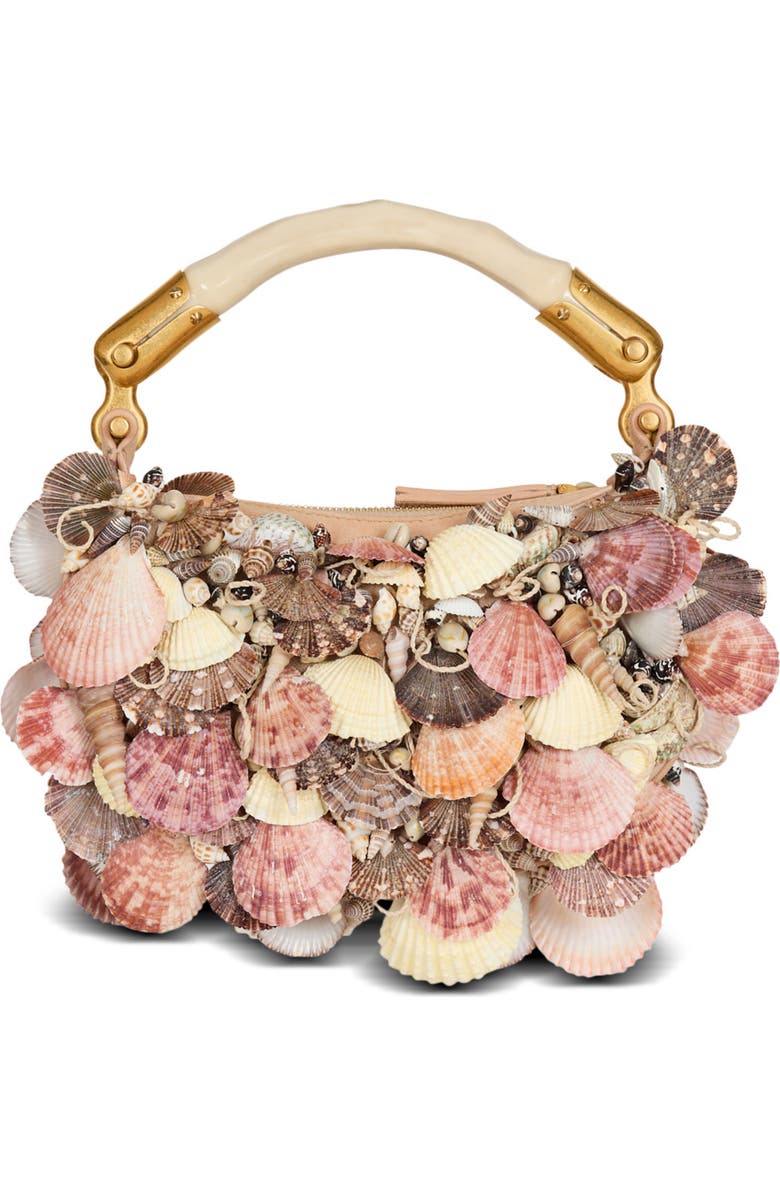 Balmain Ebene Mini bag with embroidered shells, Alternate, color,