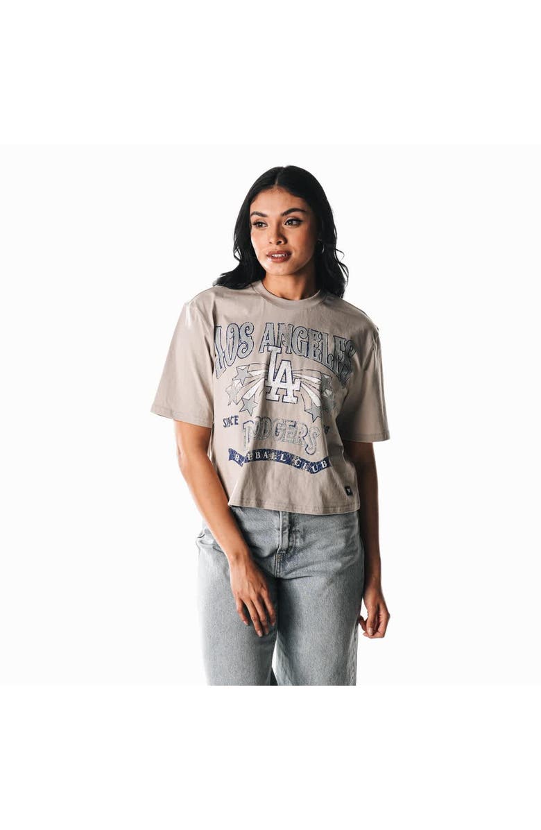 THE WILD COLLECTIVE Women's The Wild Collective Cream Los Angeles Dodgers Cropped Vintage Boxy T-Shirt, Alternate, color, Cream